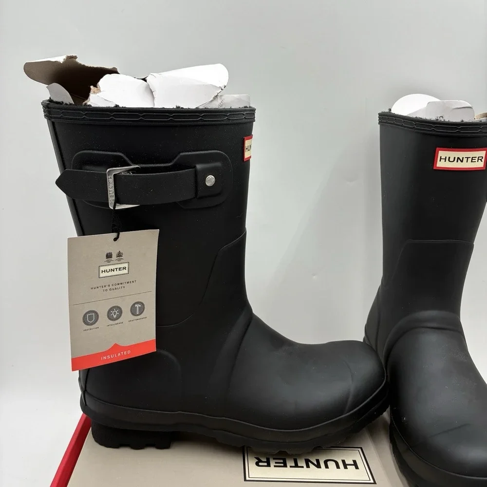 Hunter Black Mid Calf Rubber Insulated Waterproof Rain Boots Black Mens 9 NEW